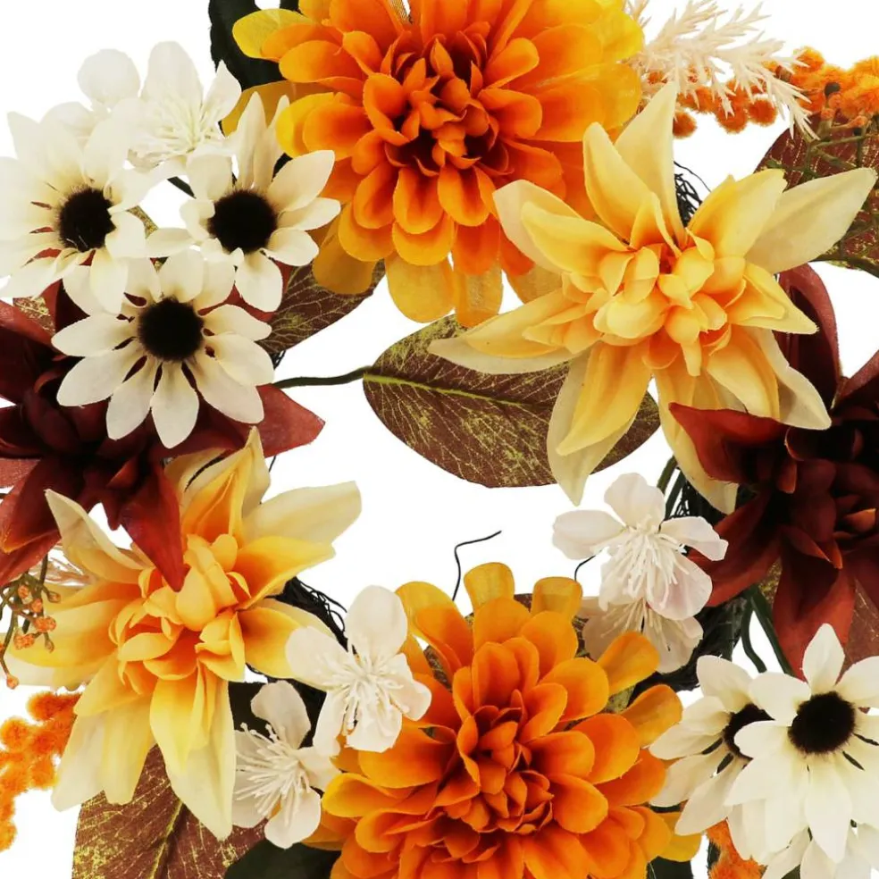 12" Orange Dahlia & Yellow Mum Mix Mini Wreath by Ashland®