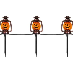 16.75" Orange Flickering Halloween Jack O' Lantern Pathway Markers, 3ct.