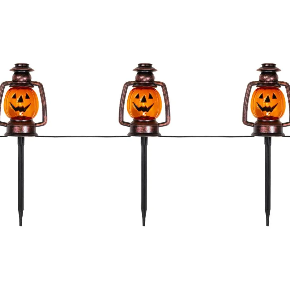 16.75" Orange Flickering Halloween Jack O' Lantern Pathway Markers, 3ct.