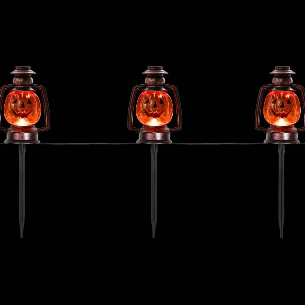 16.75" Orange Flickering Halloween Jack O' Lantern Pathway Markers, 3ct.