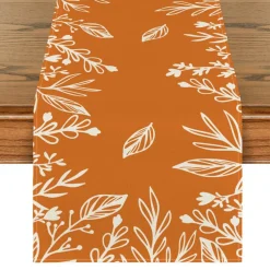 Orange Floral Fall Table Runner, Seasonal Autumn Kitchen Dining Table Decoration for Home Party Decor 13x108 Inch