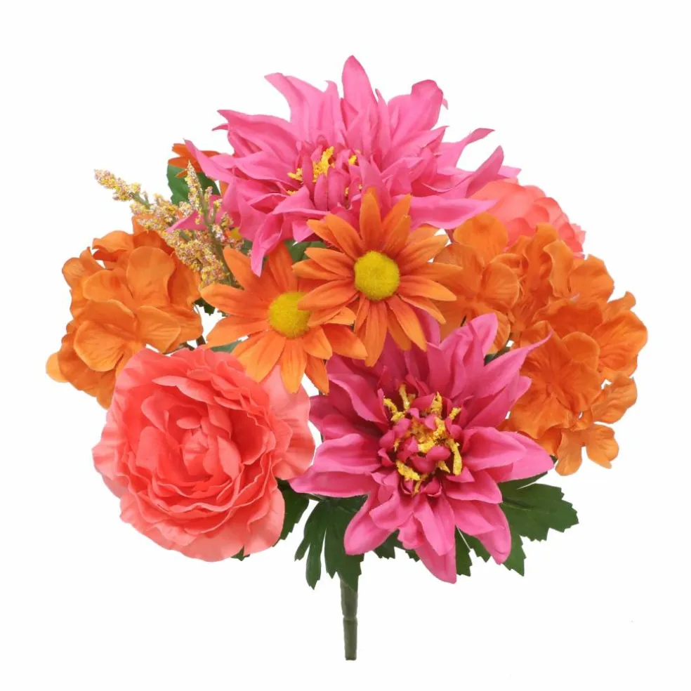 13" Orange & Fuchsia Dahlia, Ranunculus & Hydrangea Bush by Ashland®
