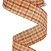 Orange Gingham Check Wired Ribbon | Fall Farmhouse Ribbon | 1.5" x 10yd-RGA1102K7