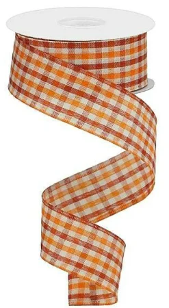 Orange Gingham Check Wired Ribbon | Fall Farmhouse Ribbon | 1.5" x 10yd-RGA1102K7