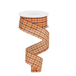 Orange Gingham Check Wired Ribbon | Fall Farmhouse Ribbon | 1.5" x 10yd-RGA1102K7