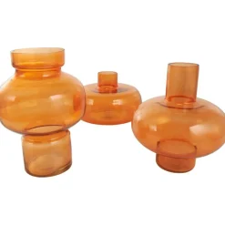 Orange Glass Rounded Vase Set