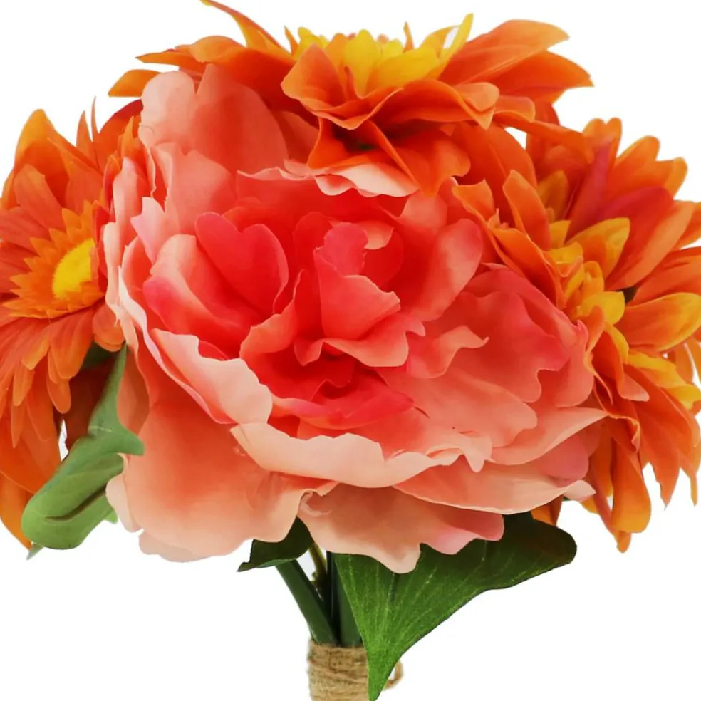 14" Orange & Pink Dahlia, Peony & Daisy Real Touch Bush by Ashland®