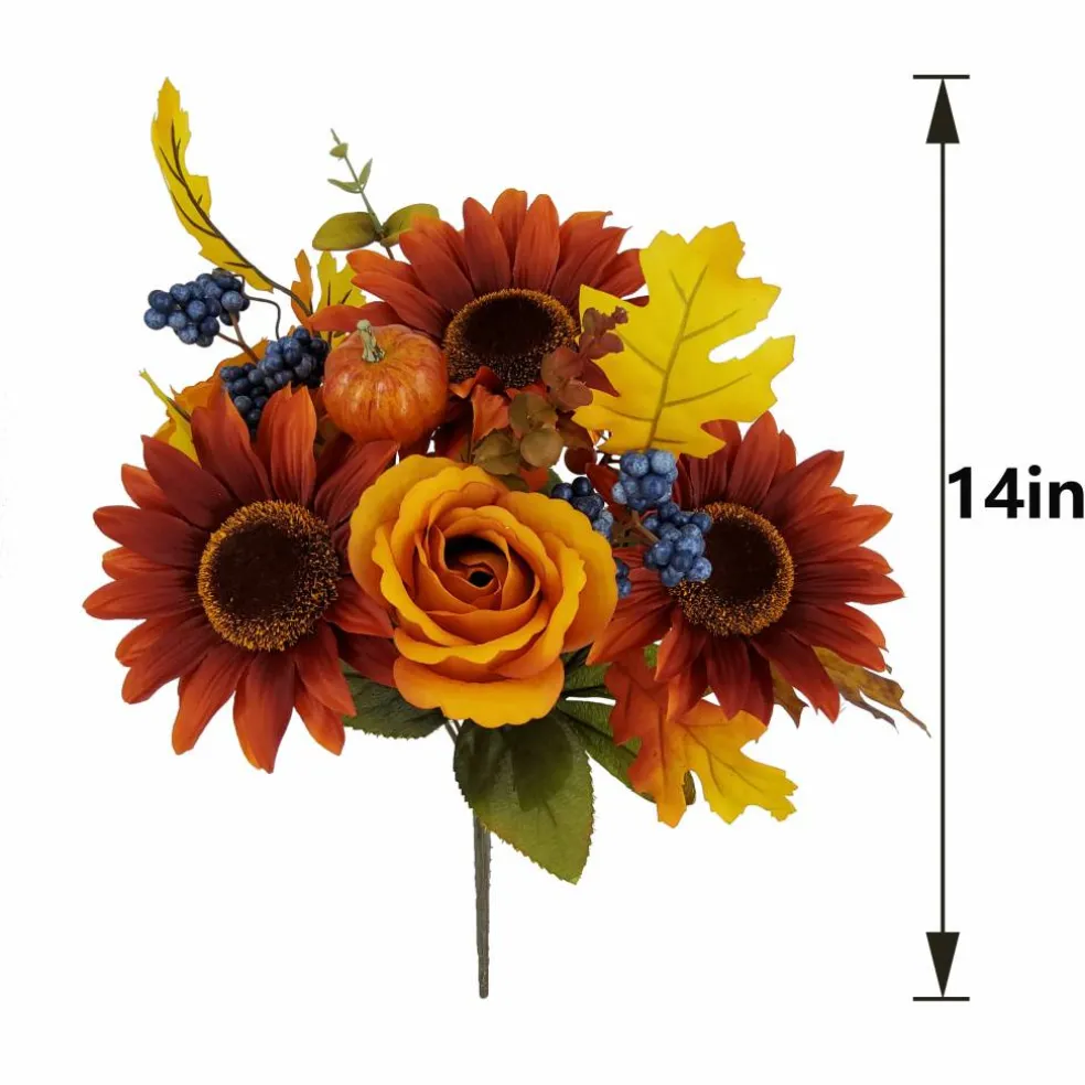 14" Orange Rose and Sunflower Mix Bush by Ashland®