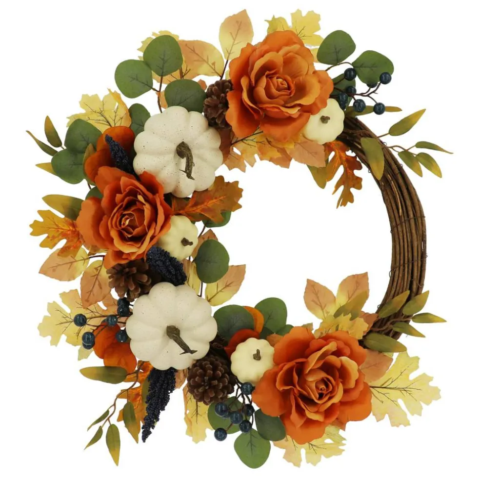 24" Orange Rose & Pumpkin Mix Wreath by Ashland®