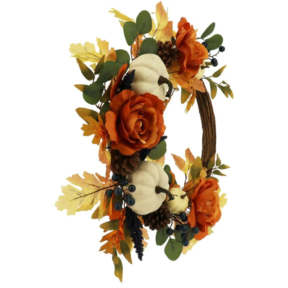 24" Orange Rose & Pumpkin Mix Wreath by Ashland®