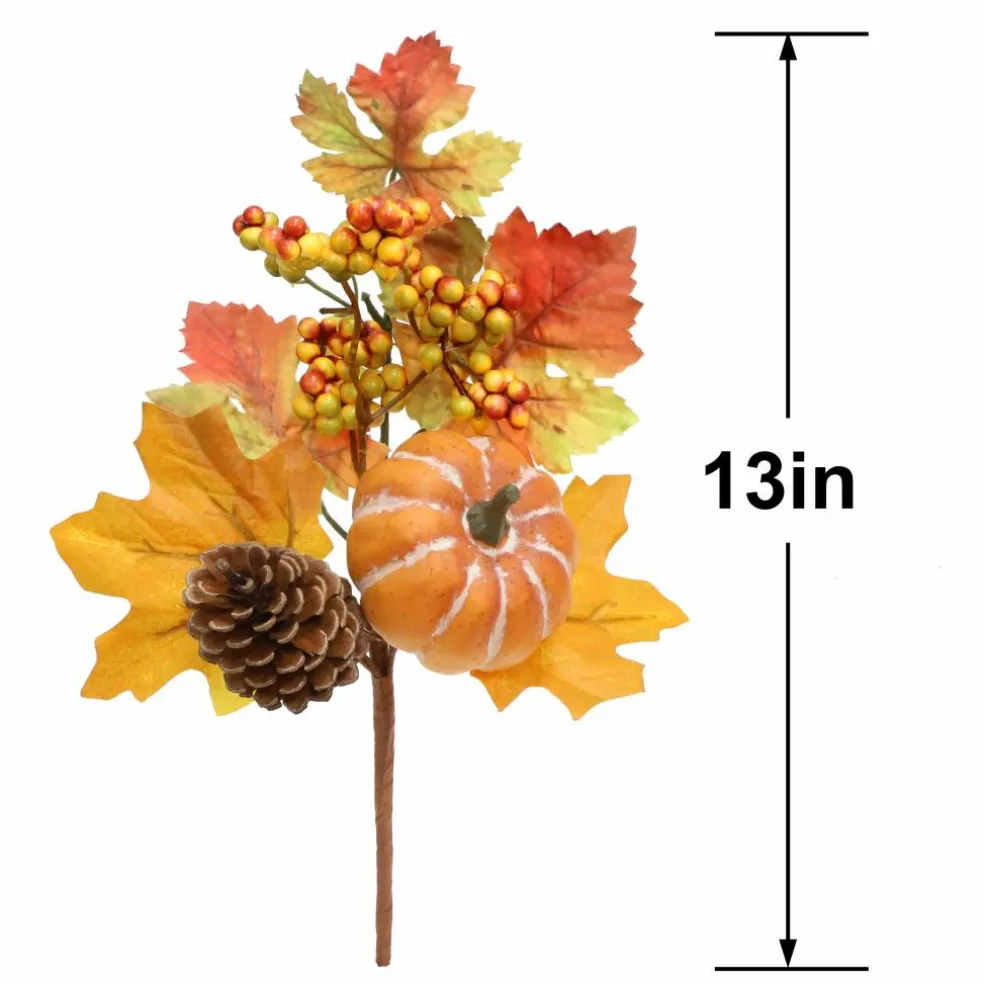 13" Orange, Yellow & Red Maple Leaf Pick with Pinecone & Pumpkin by Ashland®