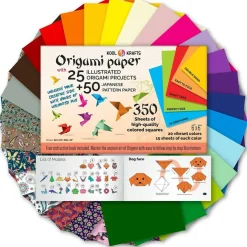 Origami Paper | 350 Origami Paper Kit | Set Includes - 300 Sheets 20 Colors 6x6 | 50 Traditional Japanese Patterns | Origami Book 25 Easy Colored Projects | Kids Crafts | Christmas Gifts for boys 8-12