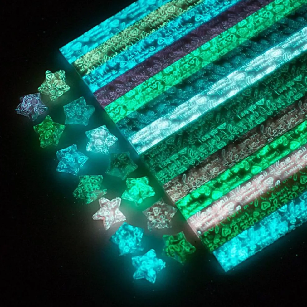 Origami Stars Papers Package DIY Paper, 600 Sheets - 20 Colors (Glows in the Dark)