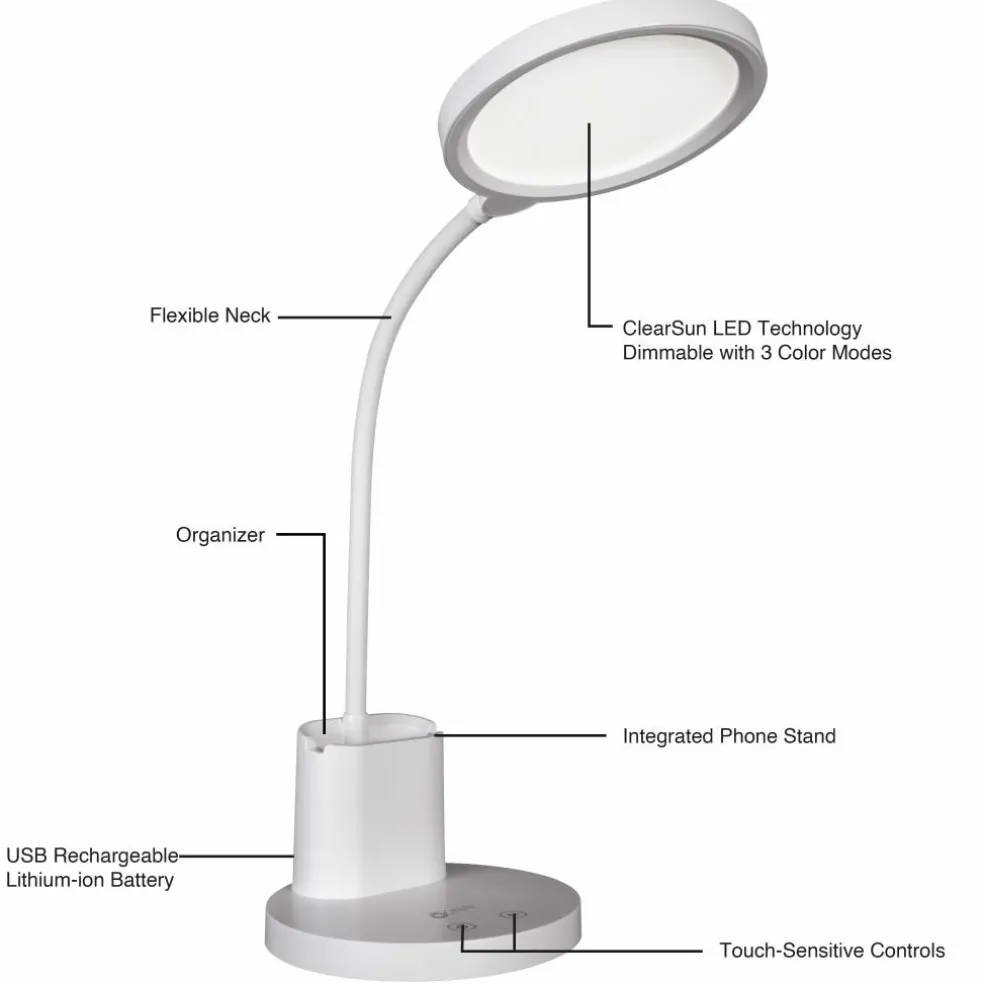 OttLite® Rechargeable LED Lamp with Phone Holder