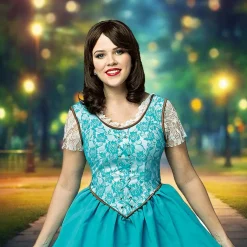 Ouat Belle Adult Halloween Costume With Blue Dress And Teacup Purse