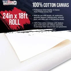 12-Ounce Triple Primed Gesso 24" Wide x 18' Long (6 Yards), 100% Cotton, Acid-Free - Unstretched Canvas Rolls for Painting, Oil & Acrylic, Murals - Cut To Frame Size