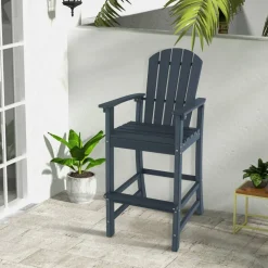 Outdoor Adirondack Bar Stool with HDPE Frame 30 Inch Seat Height Patio Bar Chair with Footrest and Armrests