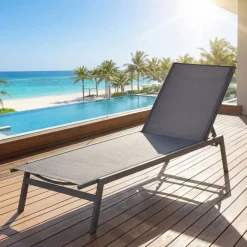 Outdoor Adjustable Chaise Lounge Chair 6 Position Recliner Steel Frame Patio Sun Lounger for Backyard Poolside Garden Relaxation Chair
