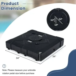 Outdoor Cantilever Umbrella Stand Base with Wheels, 34 Inch HDPE Weighted Base Support for 8-10 FT Rotating Patio Umbrellas