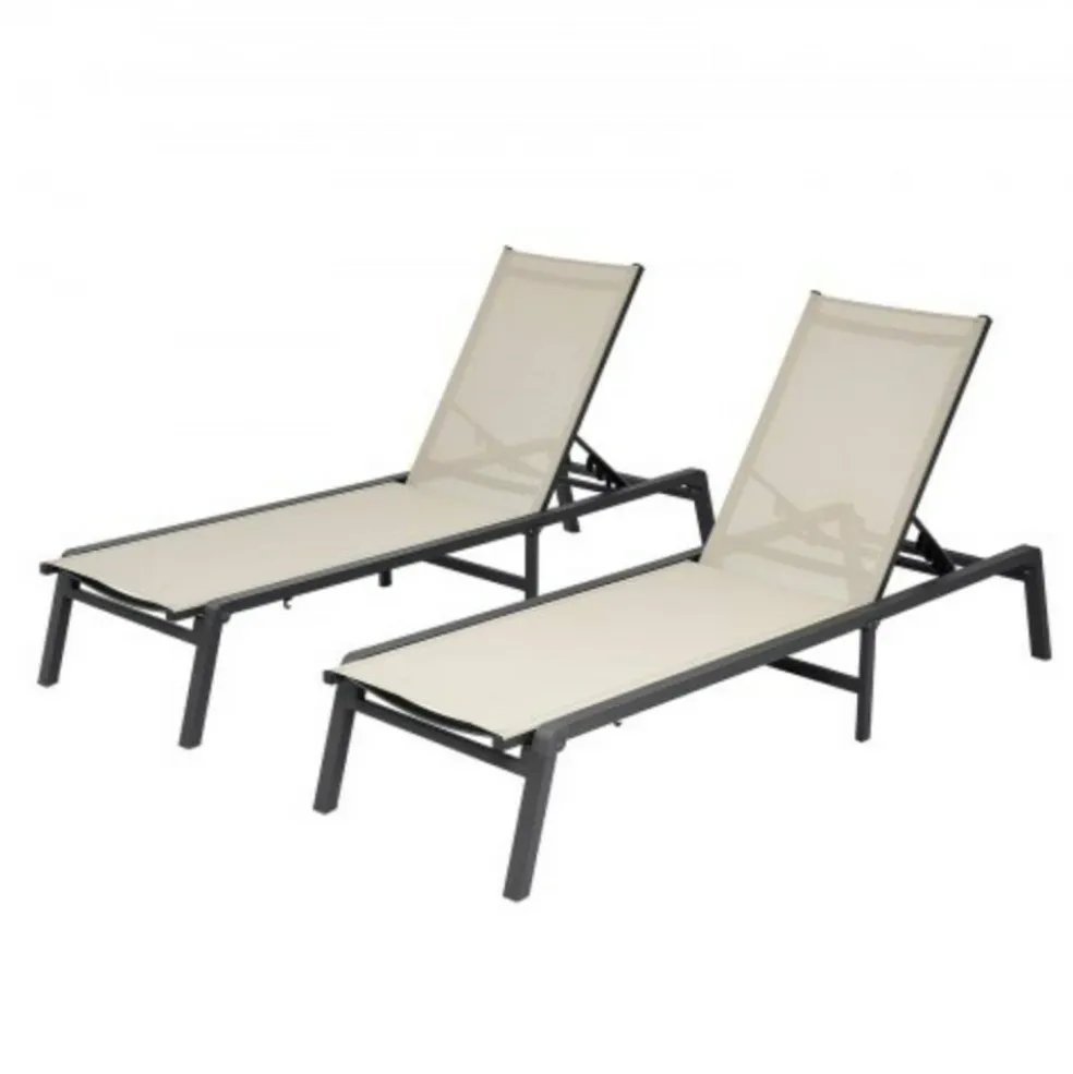 Outdoor Chaise Lounge Chair Foldable Aluminum Recliners 5 Positions