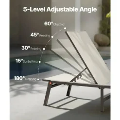 Outdoor Chaise Lounge Chair Foldable Aluminum Recliners 5 Positions