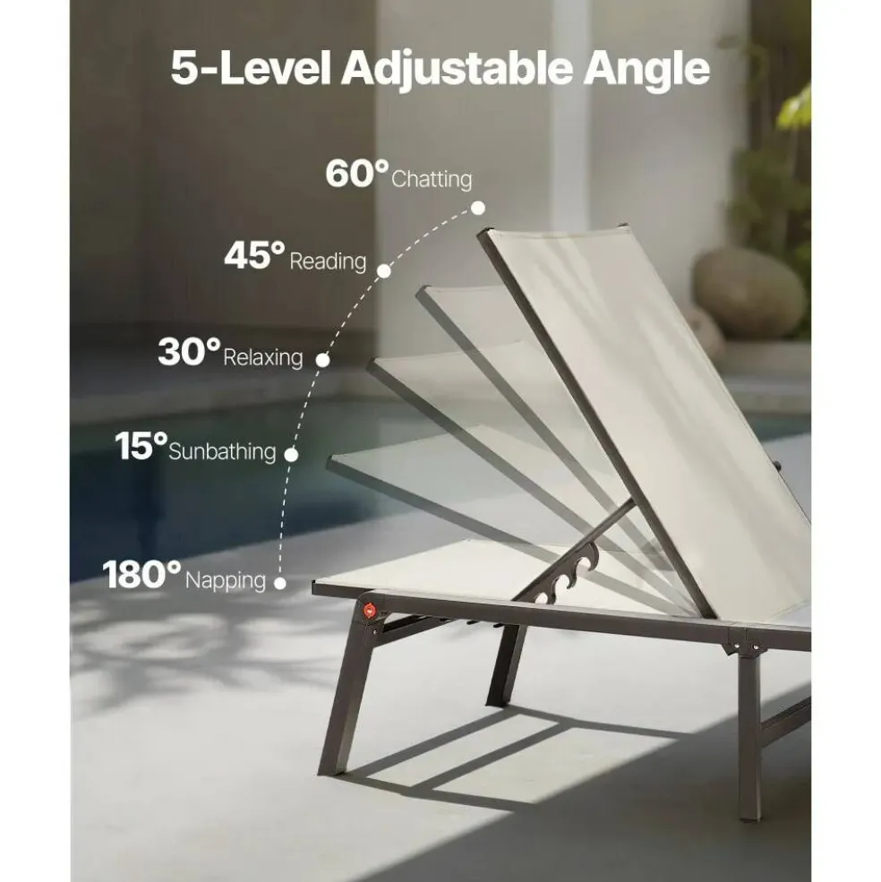 Outdoor Chaise Lounge Chair Foldable Aluminum Recliners 5 Positions