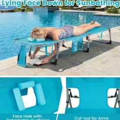 Outdoor Folding Chaise Lounge Chair Adjustable Recliner with Face Cradle Arm Holes Patio Tanning Chair