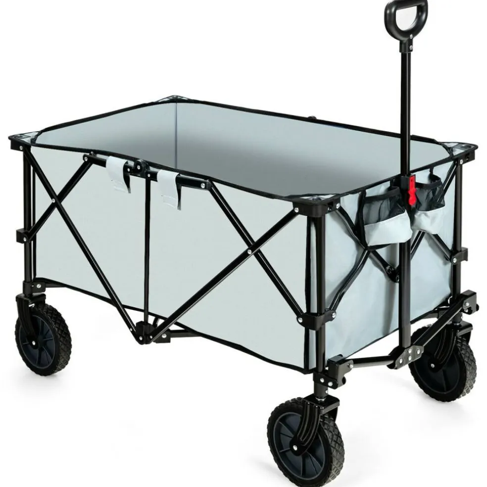 Outdoor Folding Utility Wagon Cart with Adjustable Handle and Cup Holder for All-Terrain Wheels