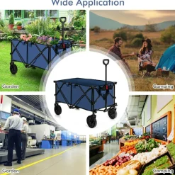 Outdoor Folding Utility Wagon Cart with Adjustable Handle and Cup Holder for All-Terrain Wheels
