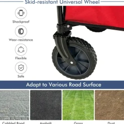 Outdoor Folding Utility Wagon Cart with Adjustable Handle and Cup Holder for All-Terrain Wheels