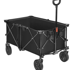 Outdoor Folding Utility Wagon Cart with Adjustable Handle and Cup Holder for All-Terrain Wheels