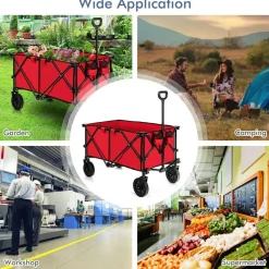 Outdoor Folding Utility Wagon Cart with Adjustable Handle and Cup Holder for All-Terrain Wheels
