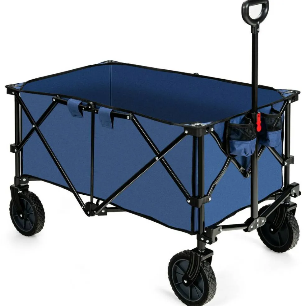 Outdoor Folding Utility Wagon Cart with Adjustable Handle and Cup Holder for All-Terrain Wheels