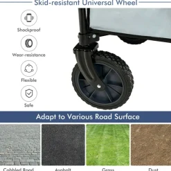 Outdoor Folding Utility Wagon Cart with Adjustable Handle and Cup Holder for All-Terrain Wheels