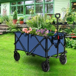 Outdoor Folding Utility Wagon Cart with Adjustable Handle and Cup Holder for All-Terrain Wheels