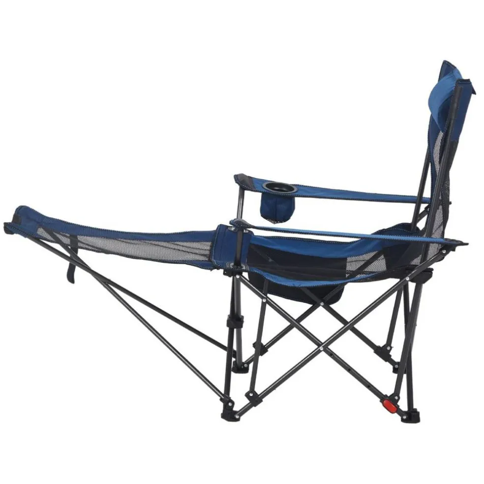 Outdoor Reclining Chair Folding Lounger Adjustable Iron Frame Camp Seat