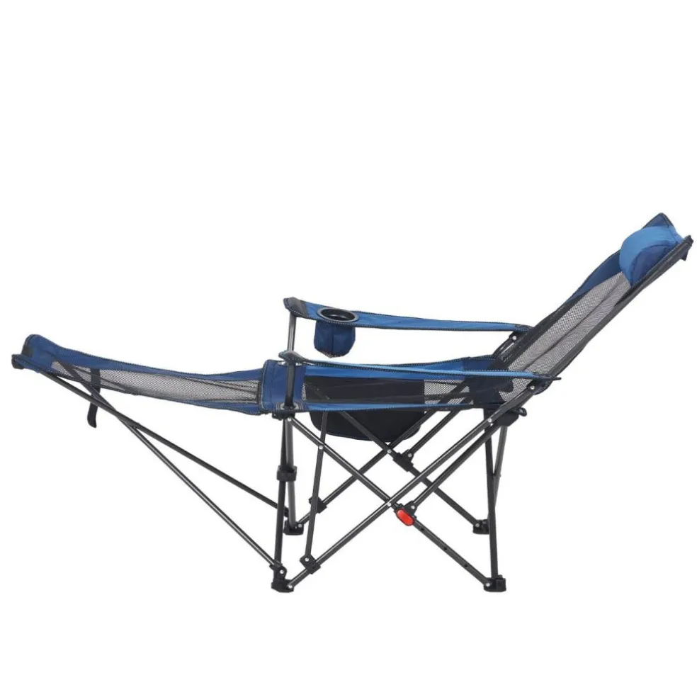 Outdoor Reclining Chair Folding Lounger Adjustable Iron Frame Camp Seat