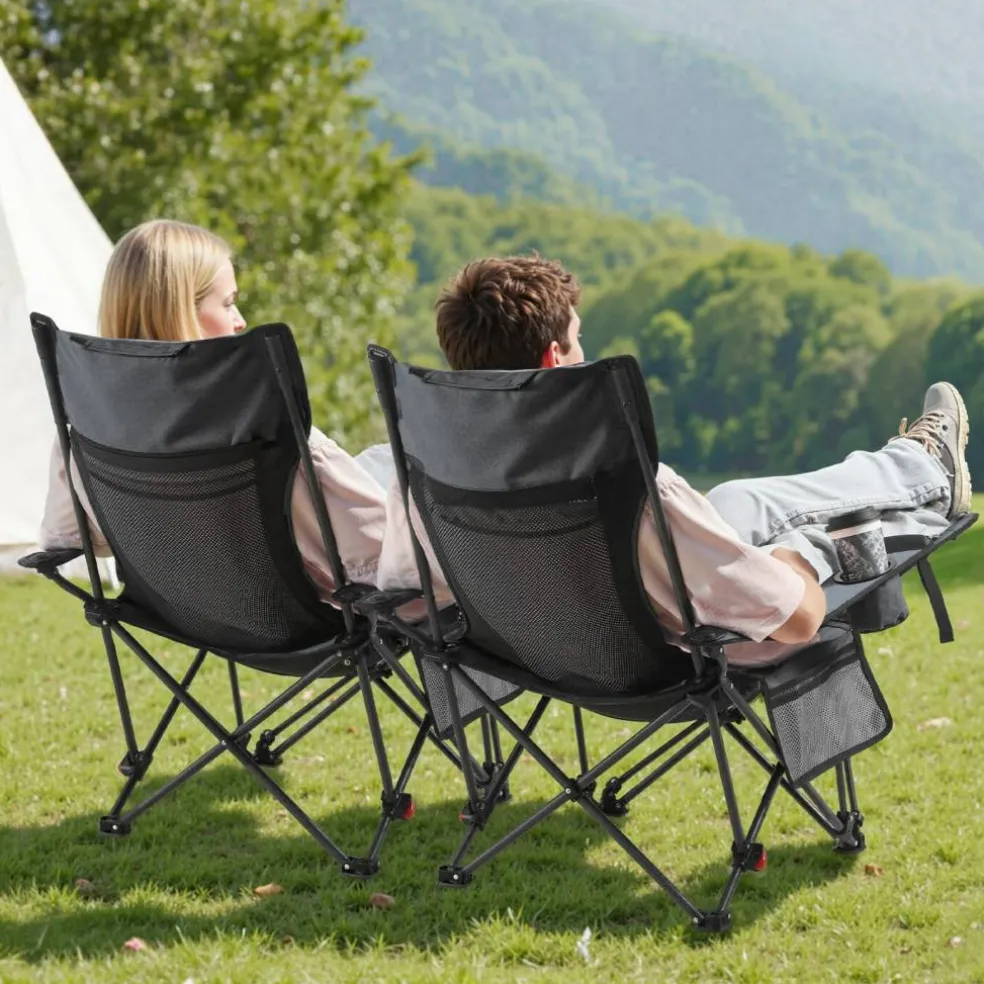 Outdoor Reclining Chair Folding Lounger Adjustable Iron Frame Camp Seat