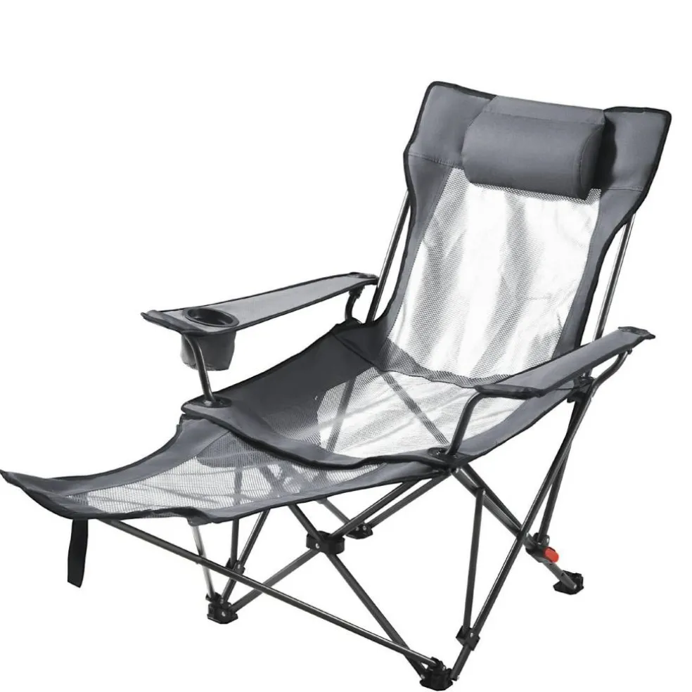 Outdoor Reclining Chair Folding Lounger Adjustable Iron Frame Camp Seat