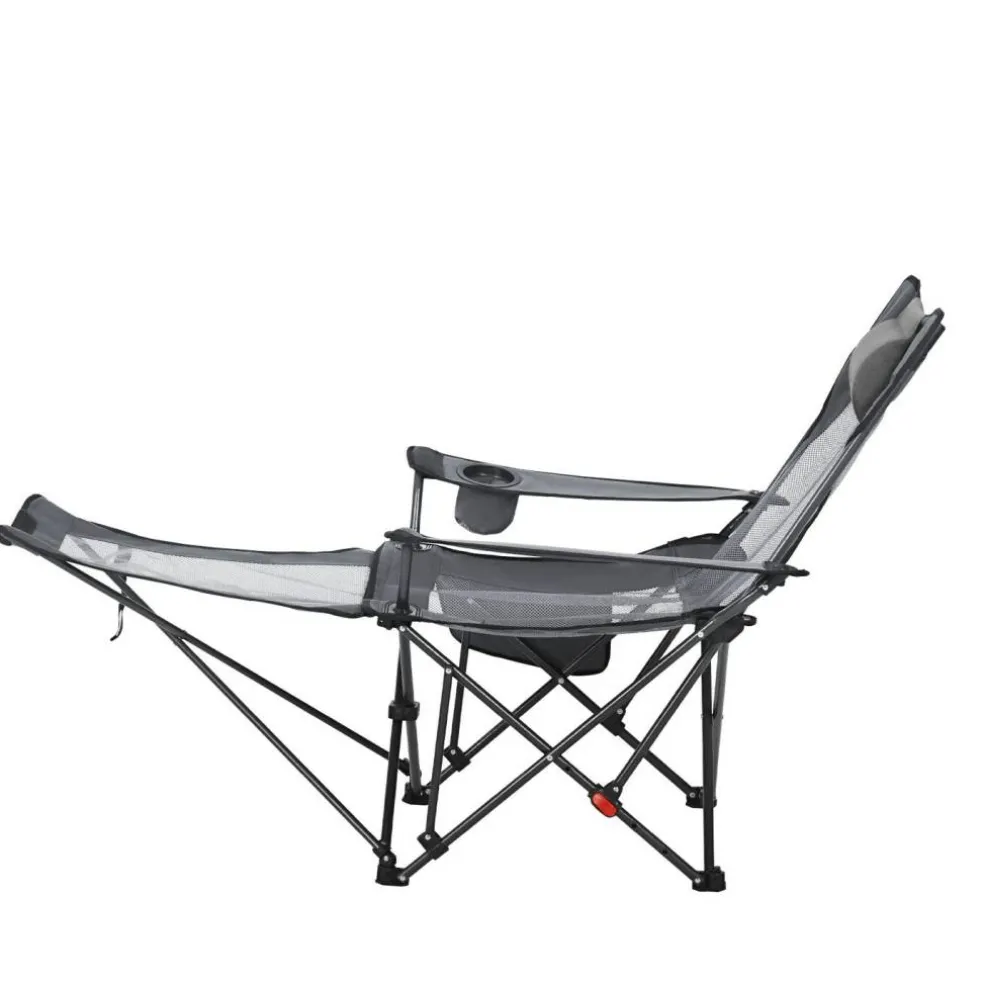 Outdoor Reclining Chair Folding Lounger Adjustable Iron Frame Camp Seat