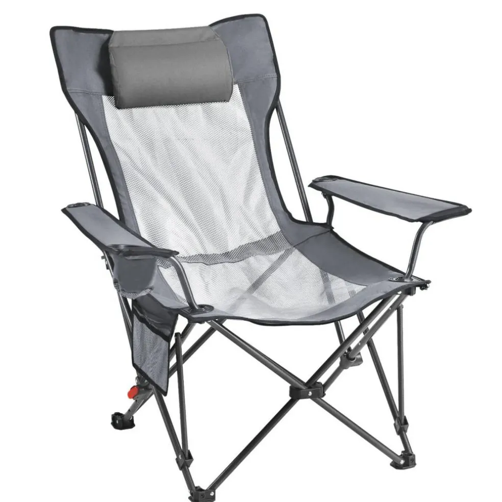 Outdoor Reclining Chair Folding Lounger Adjustable Iron Frame Camp Seat