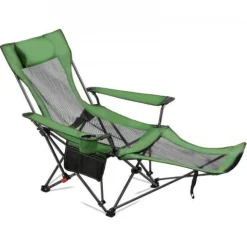 Outdoor Reclining Chair Folding Lounger Adjustable Iron Frame Camp Seat
