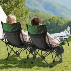 Outdoor Reclining Chair Folding Lounger Adjustable Iron Frame Camp Seat
