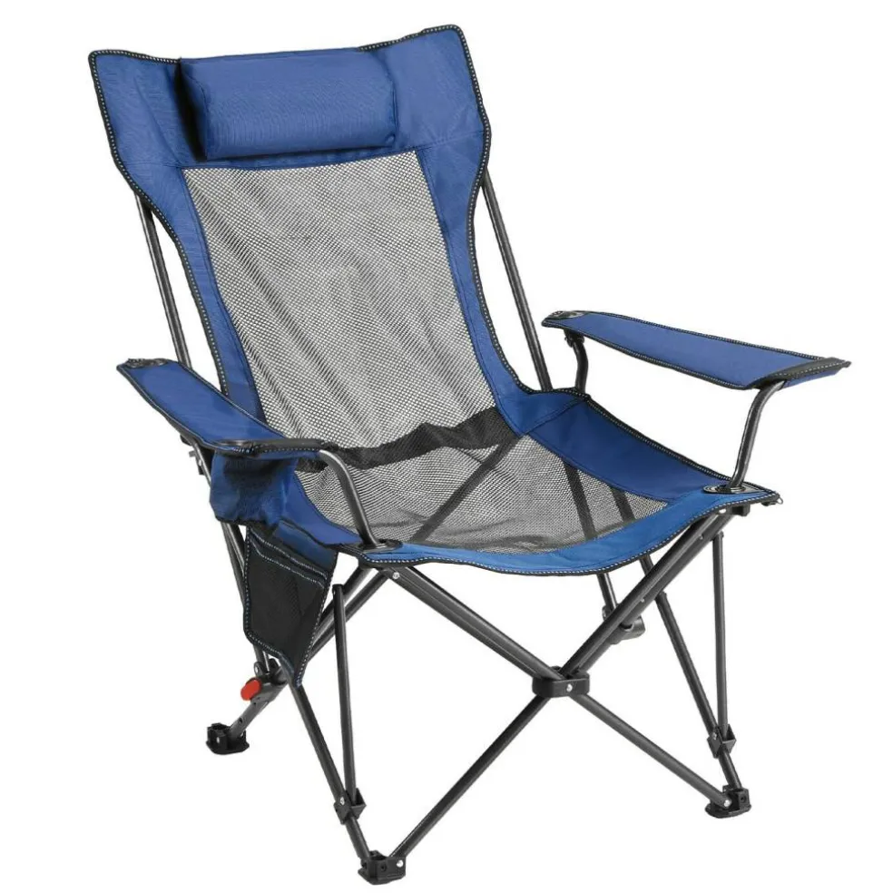 Outdoor Reclining Chair Folding Lounger Adjustable Iron Frame Camp Seat