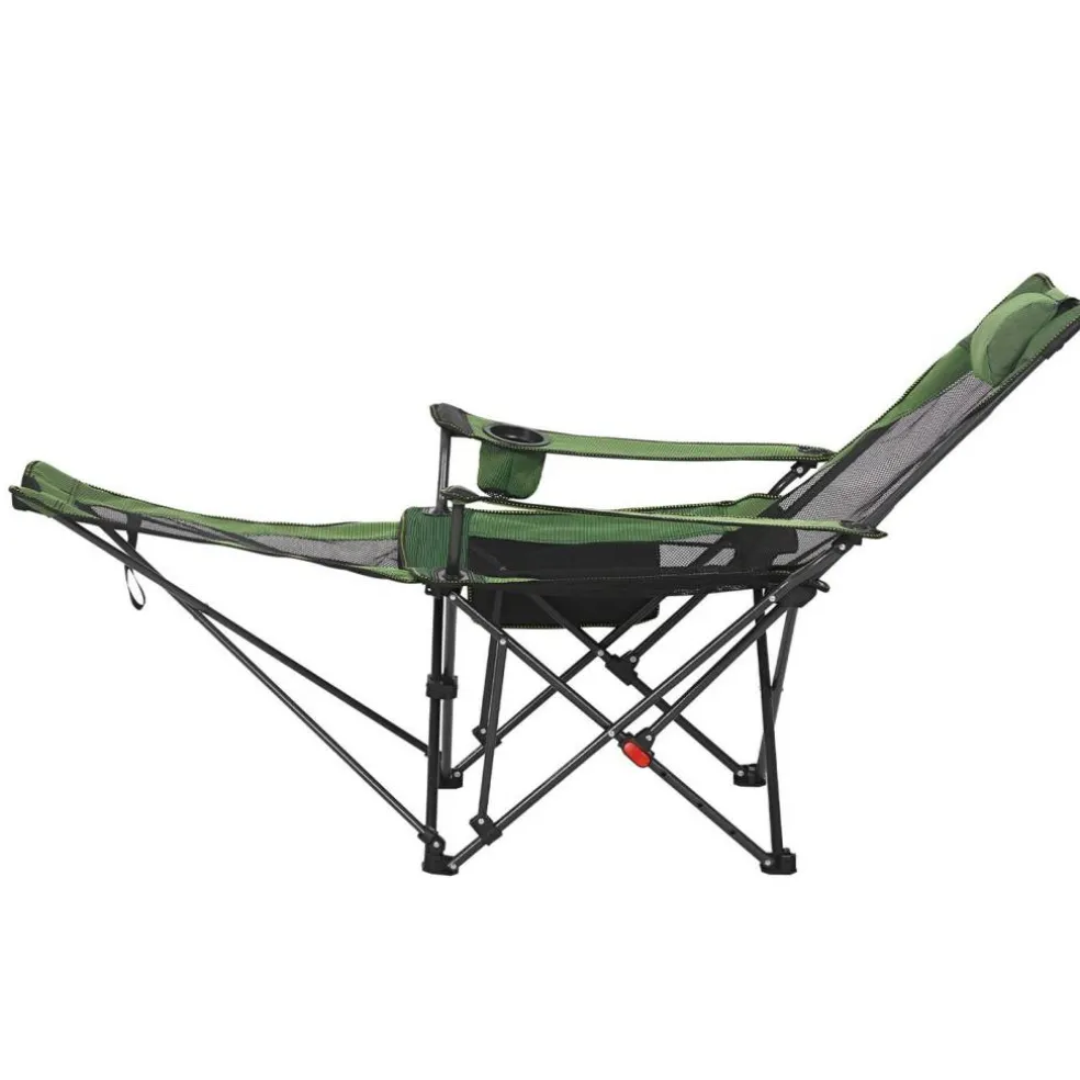 Outdoor Reclining Chair Folding Lounger Adjustable Iron Frame Camp Seat