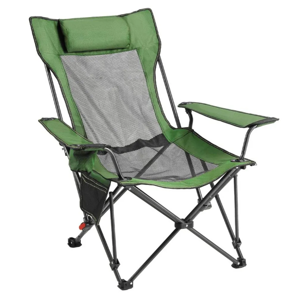 Outdoor Reclining Chair Folding Lounger Adjustable Iron Frame Camp Seat