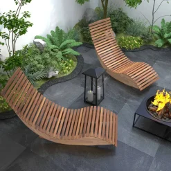 Outdoor Rocking Chair Acacia Wood Patio Sun Lounger Ergonomic High Back Rocker