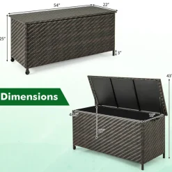 Outdoor Storage Box 85 Gal Rattan with Removable Liner and Universal Wheels