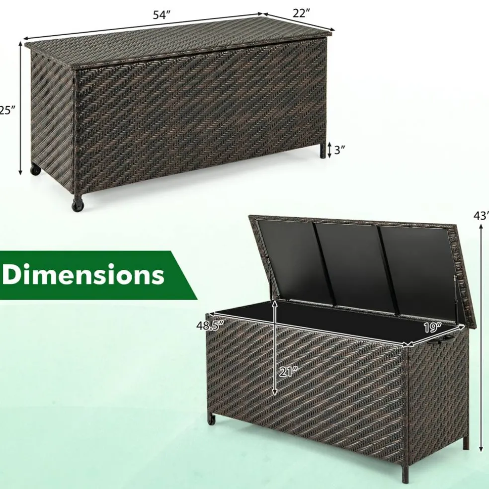 Outdoor Storage Box 85 Gal Rattan with Removable Liner and Universal Wheels