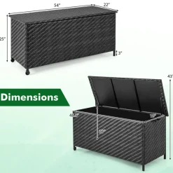 Outdoor Storage Box 85 Gal Rattan with Removable Liner and Universal Wheels
